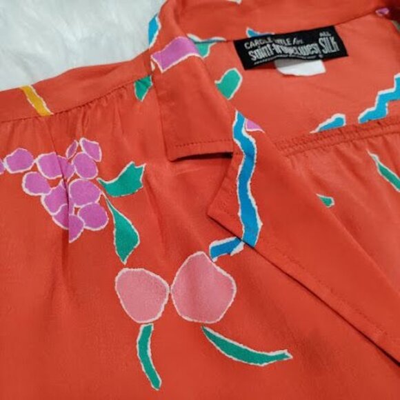 Carole Little St. Tropez West Silk Vintage Cropped Boho Hipster Whimsy Shirt M - Picture 6 of 12